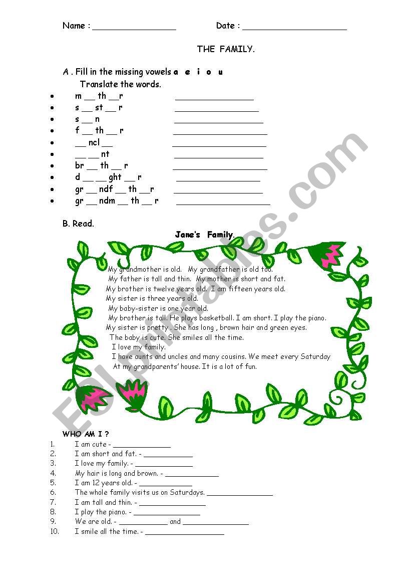 FAMILY worksheet