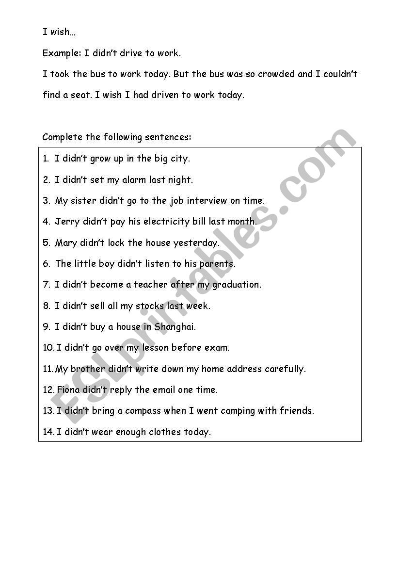 grammar worksheet i wish worksheet