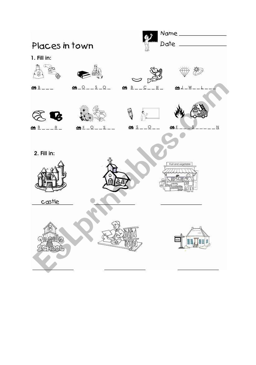 places in town worksheet