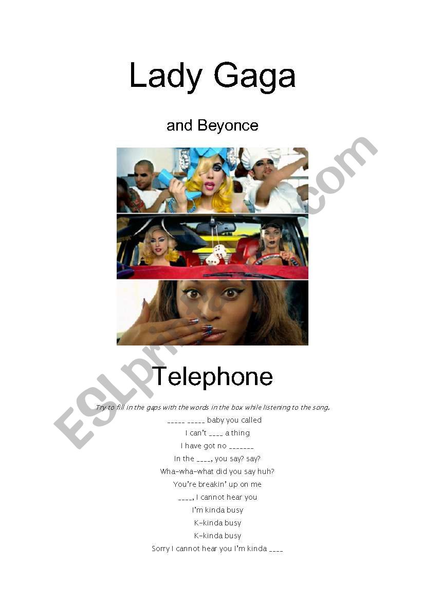 Lady Gaga Telephone worksheet