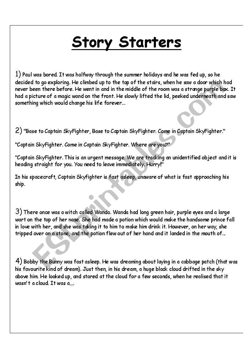 Story Starters worksheet