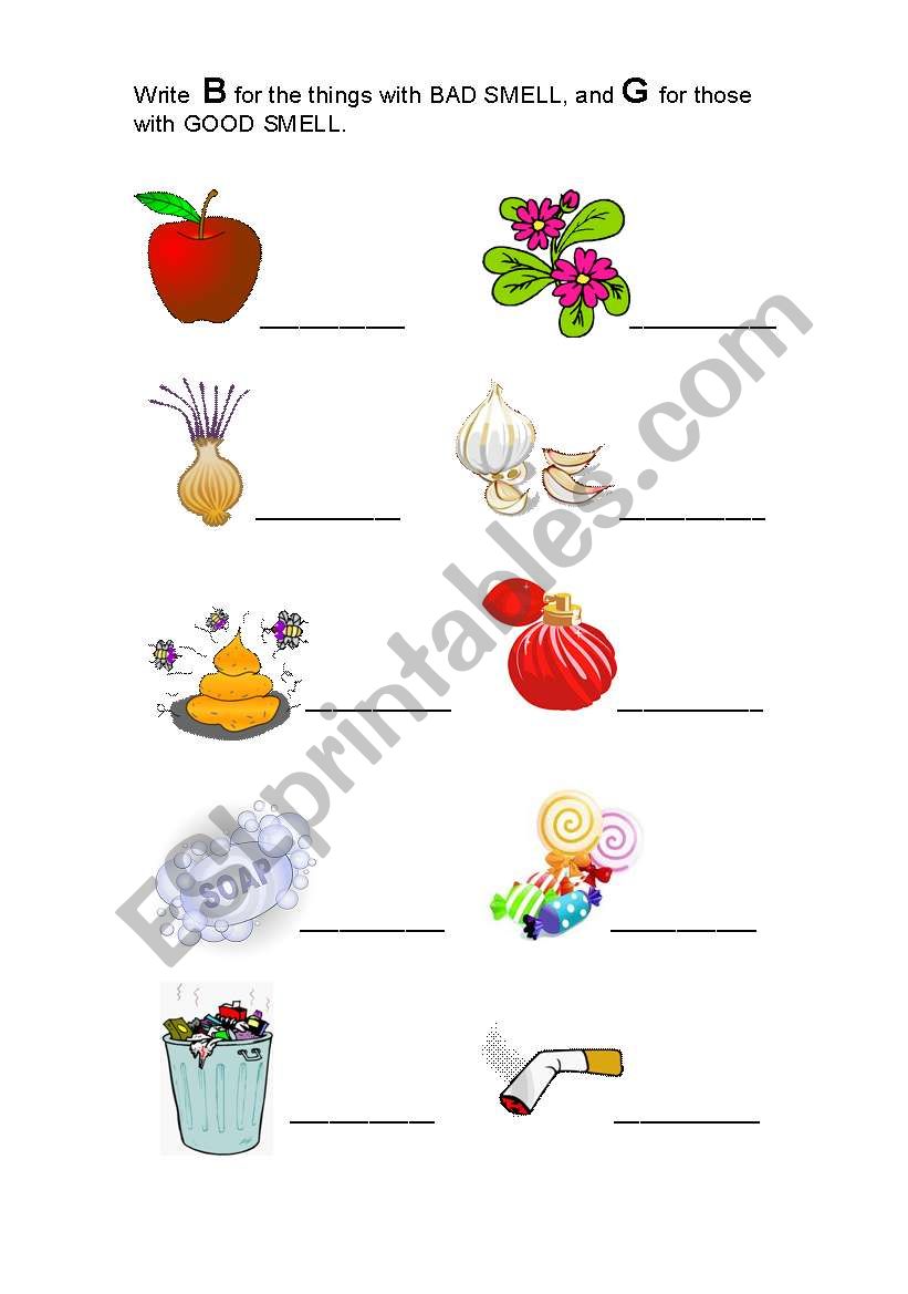 Good and Bad Smell worksheet