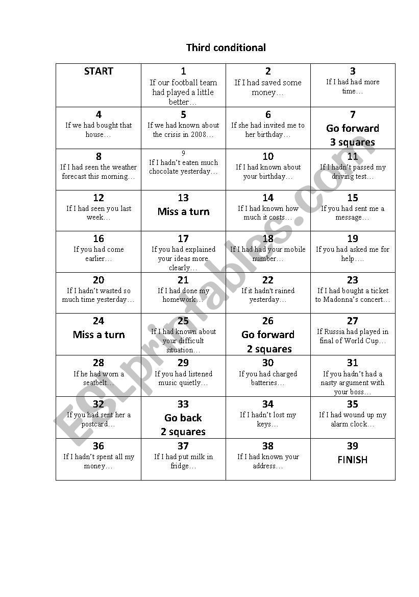 Third conditional board game worksheet