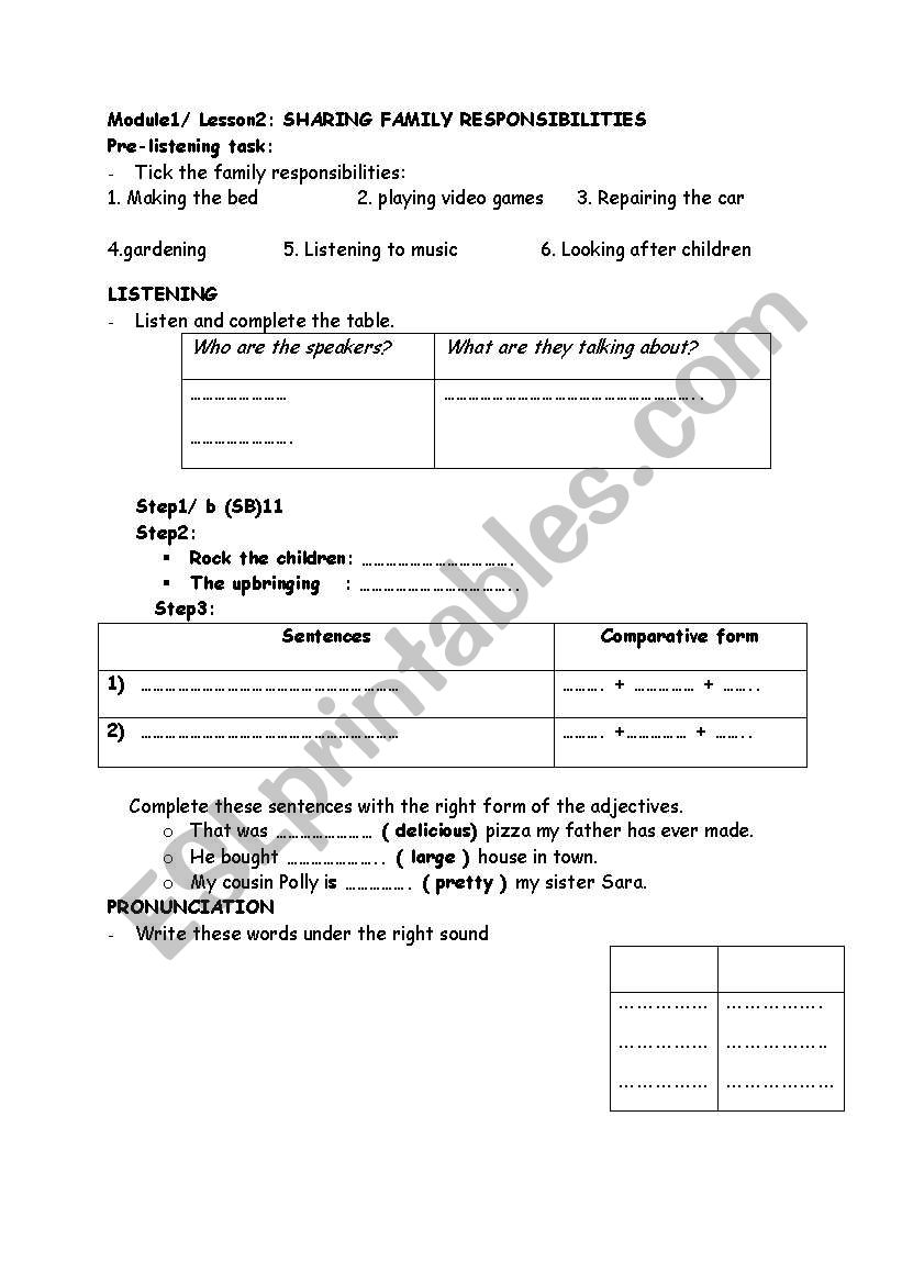 Listening comprehension worksheet