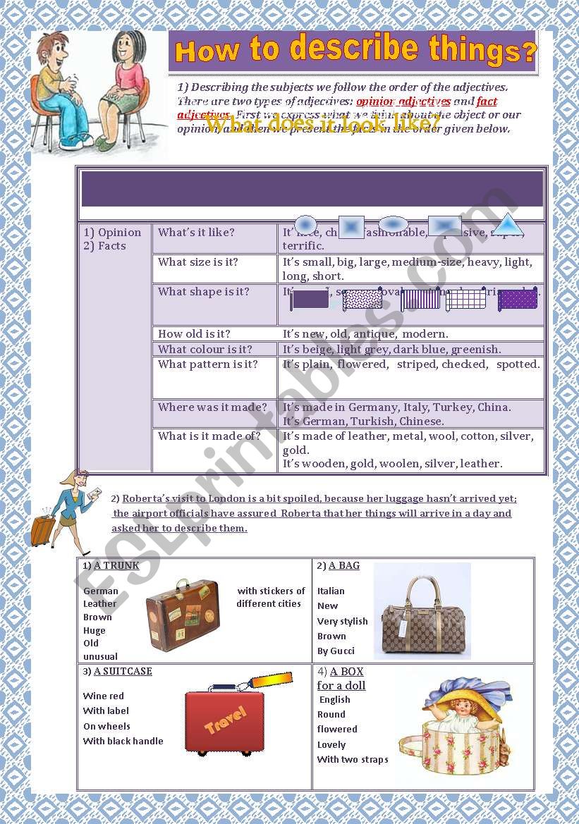 How to descibe things! worksheet