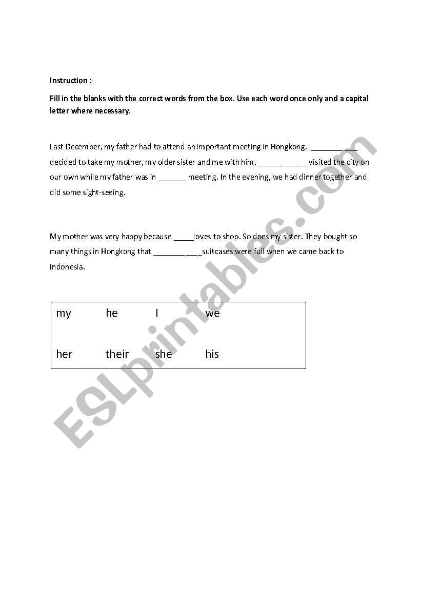 Possessives  Adjective Worksheet ( Basic )