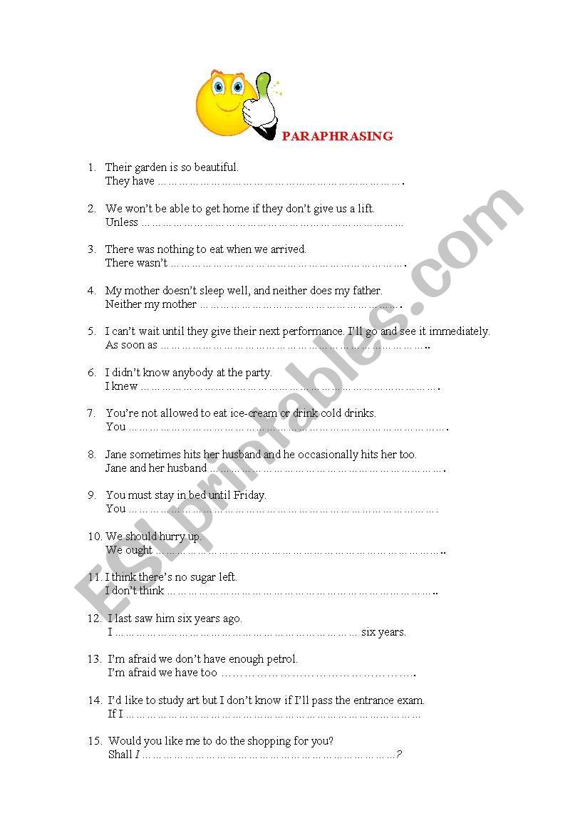 140 sentances to paraphrase!  worksheet