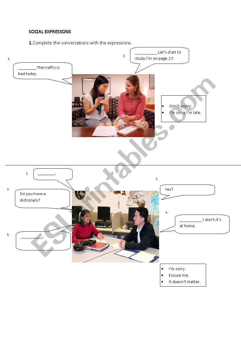 Social expressions worksheet