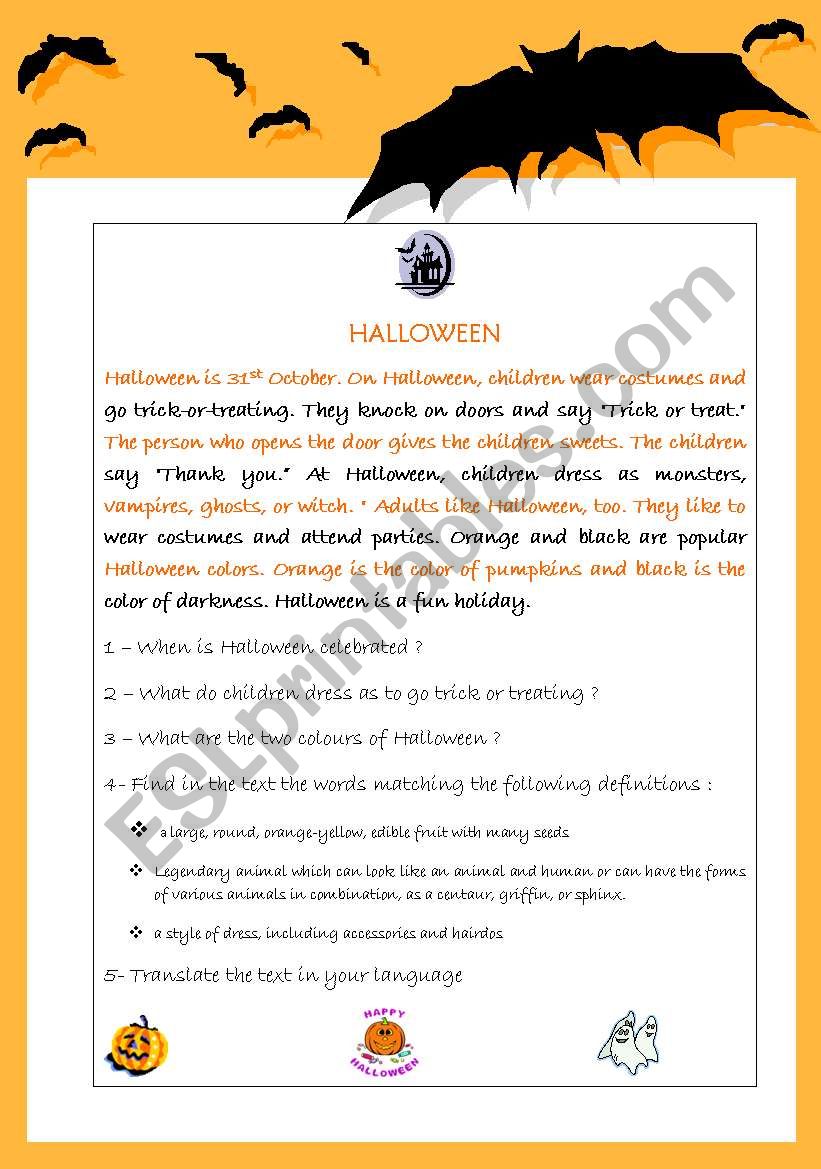 Halloween small text with comprehension questions