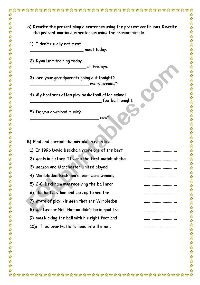 present tenses & past tenses worksheet