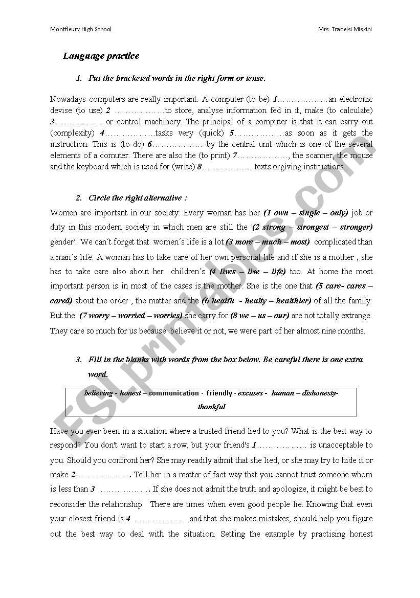 language practice worksheet