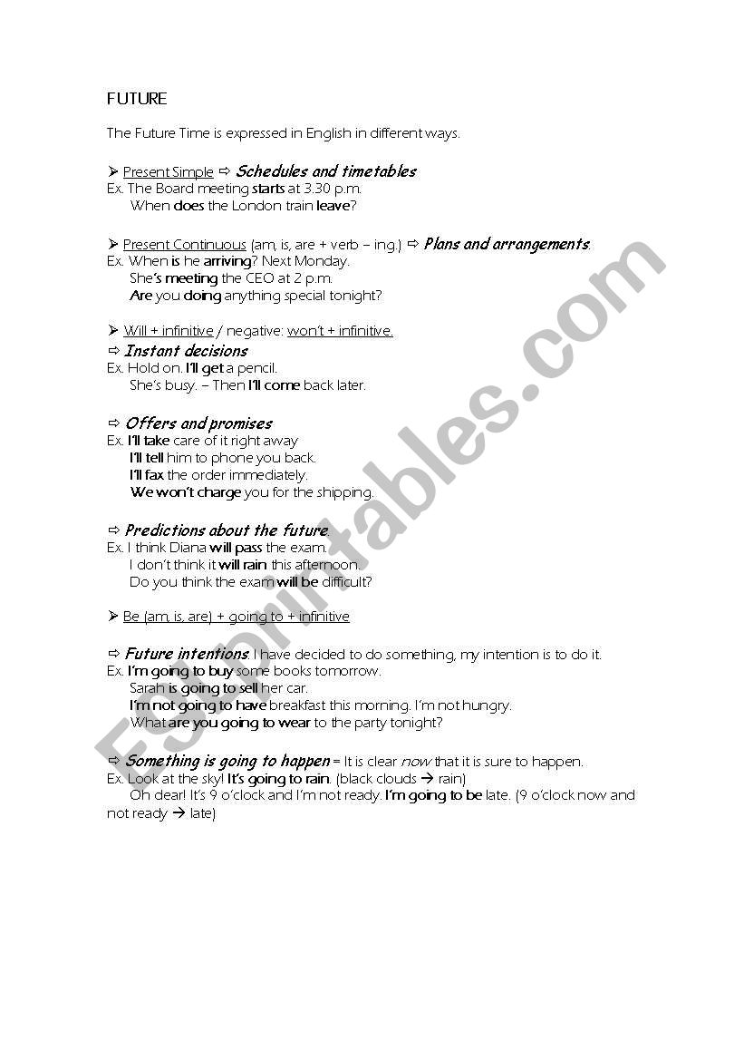 THE FUTURE worksheet