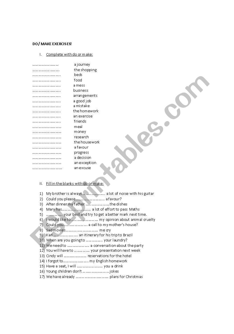 Do or Make exercises worksheet