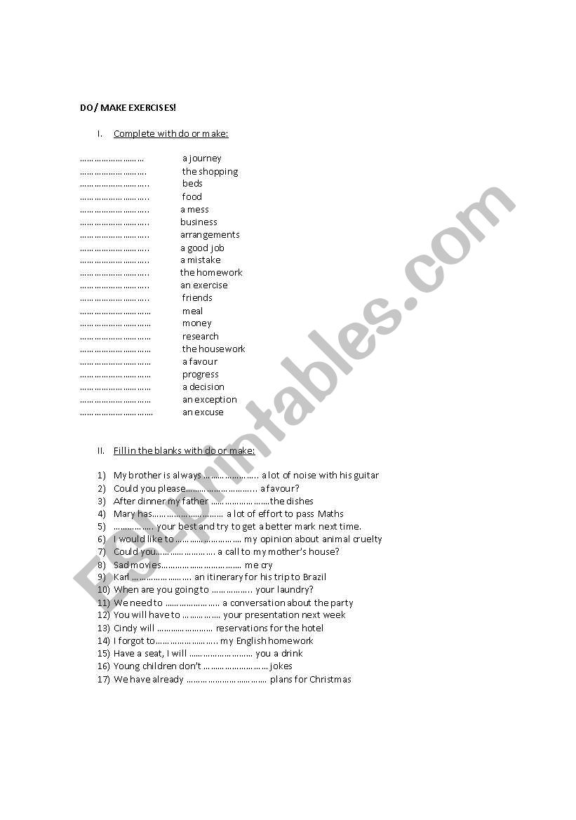 Do or Make exercises worksheet