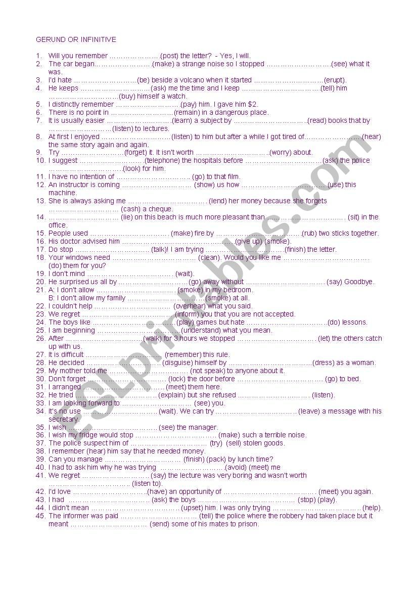 infinitive or gerund worksheet