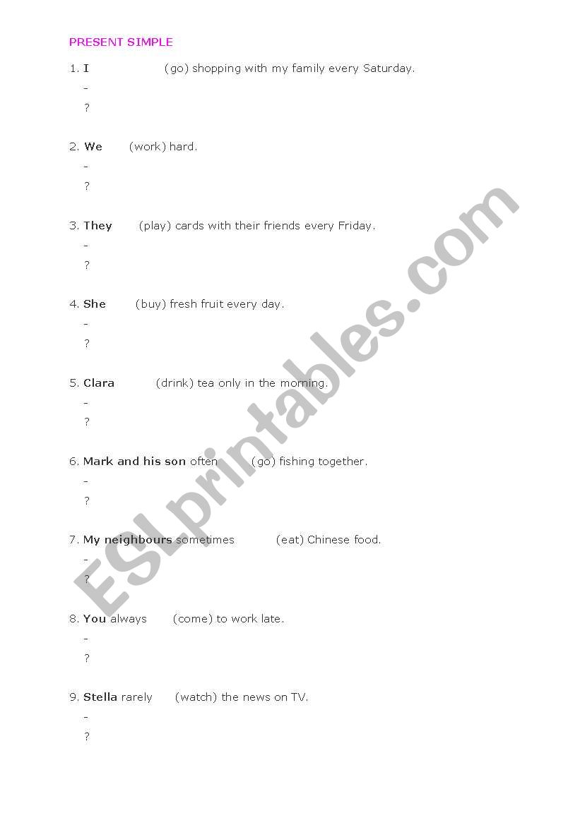 grammar drill PRESENT TENSES worksheet