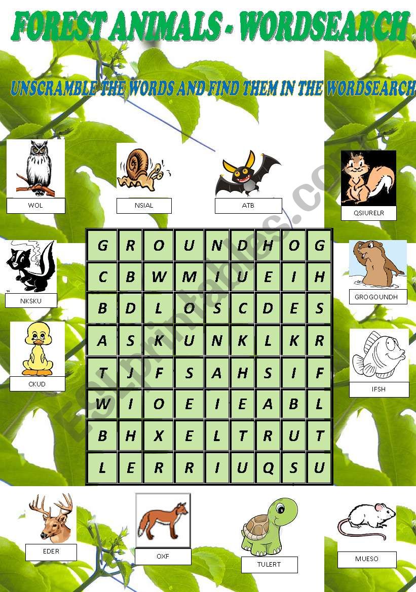 FOREST ANIMALS - WORDSEARCH worksheet