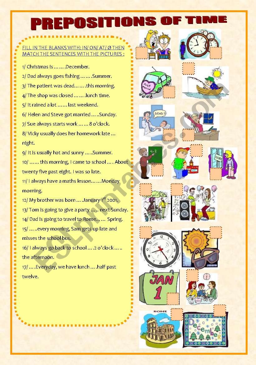 prepositons of time worksheet