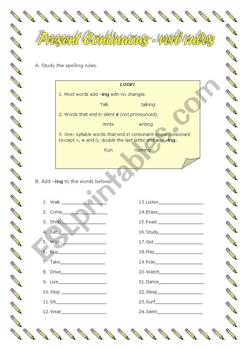 Present continuous verb rules worksheet
