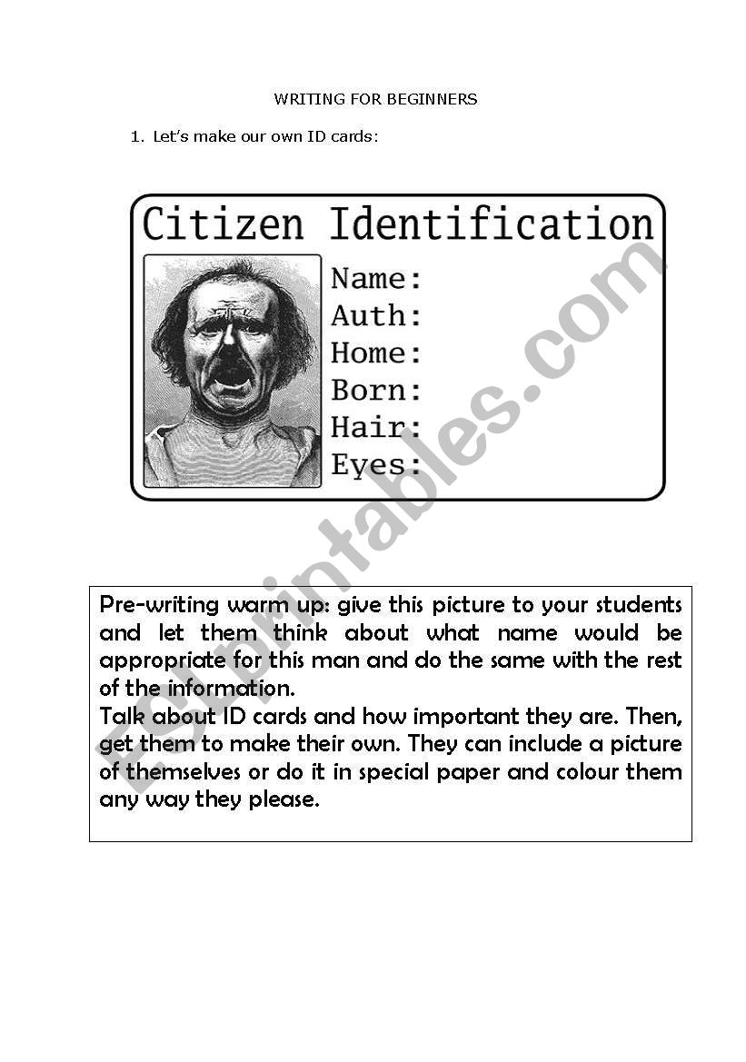 Writing personal information worksheet