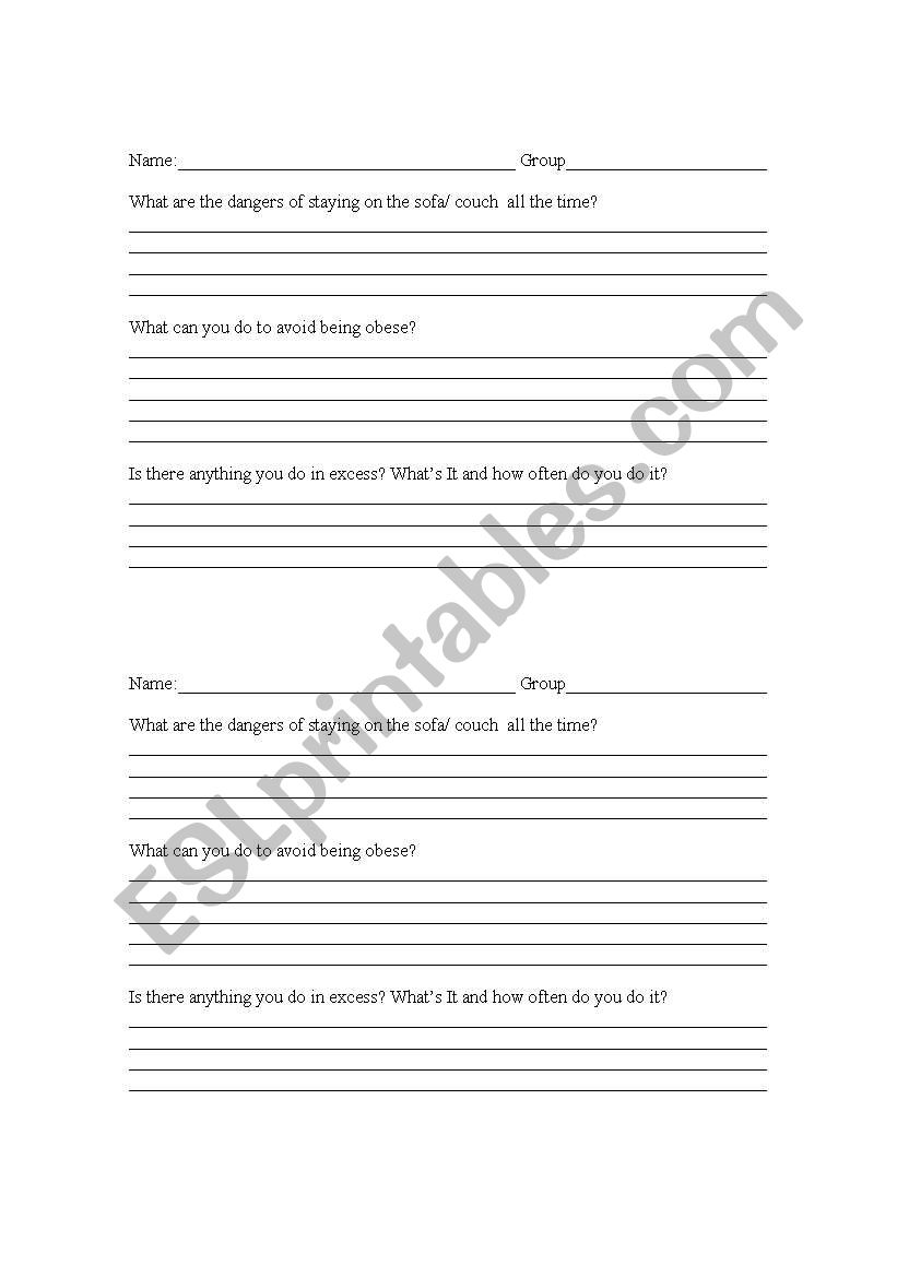 Couch Potato Group Intro worksheet