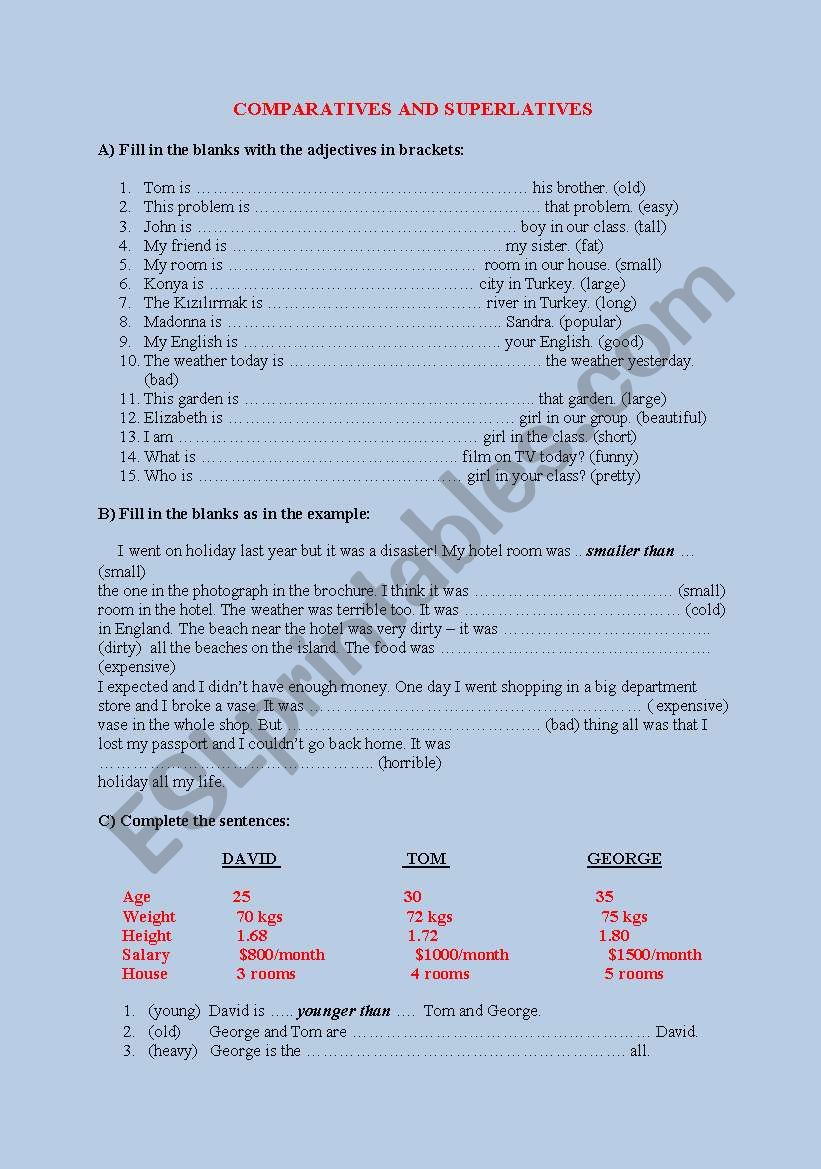 comparative and superlative worksheet