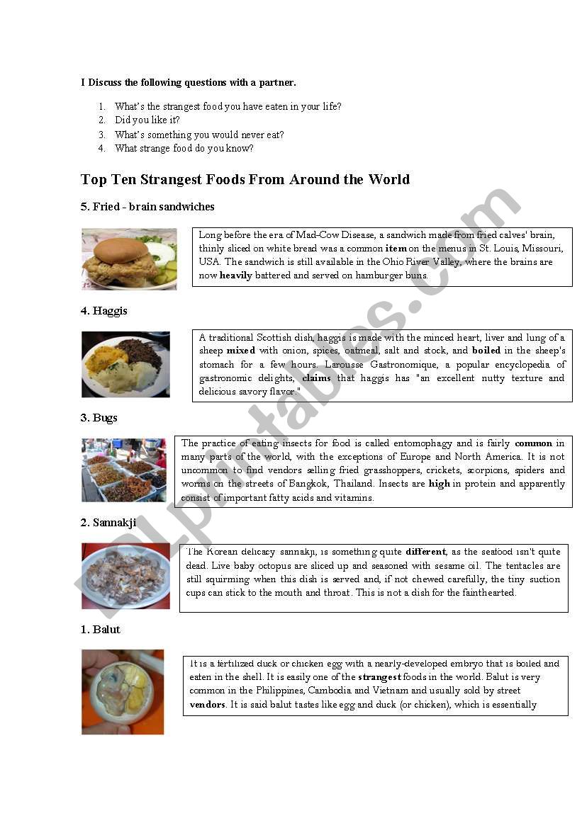 Strange food around the world worksheet