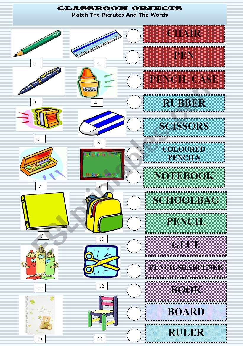 classroom objects worksheet