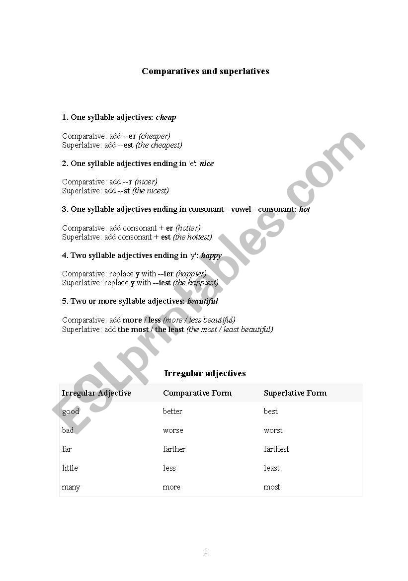 comparatives worksheet