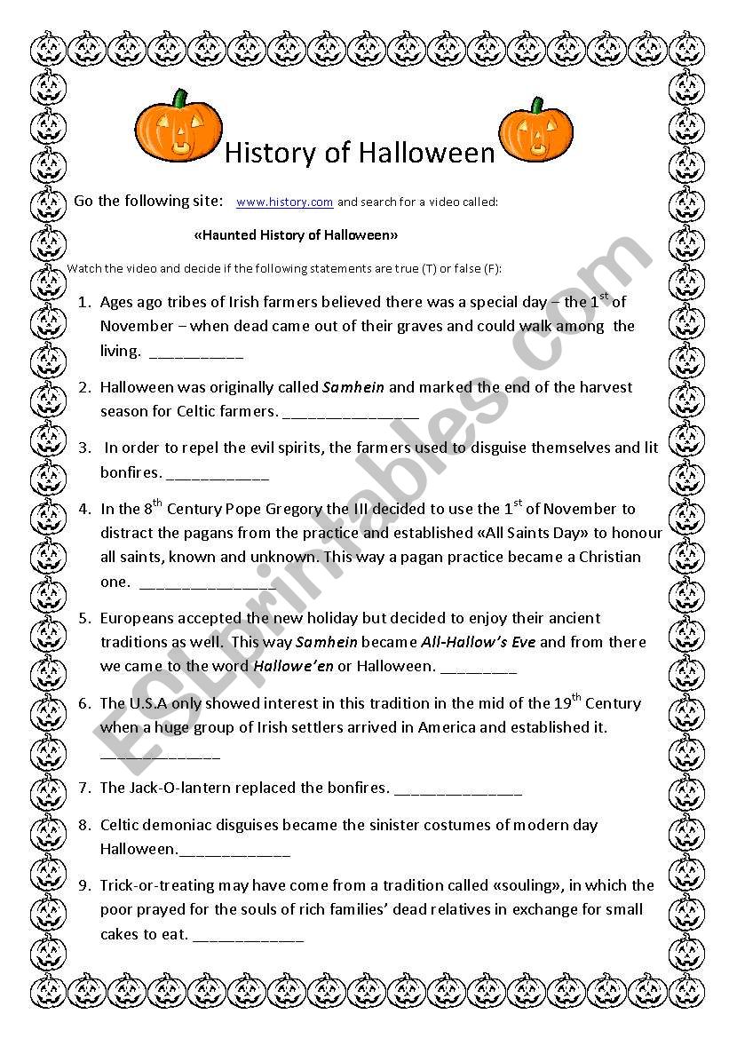 History of Halloween  worksheet