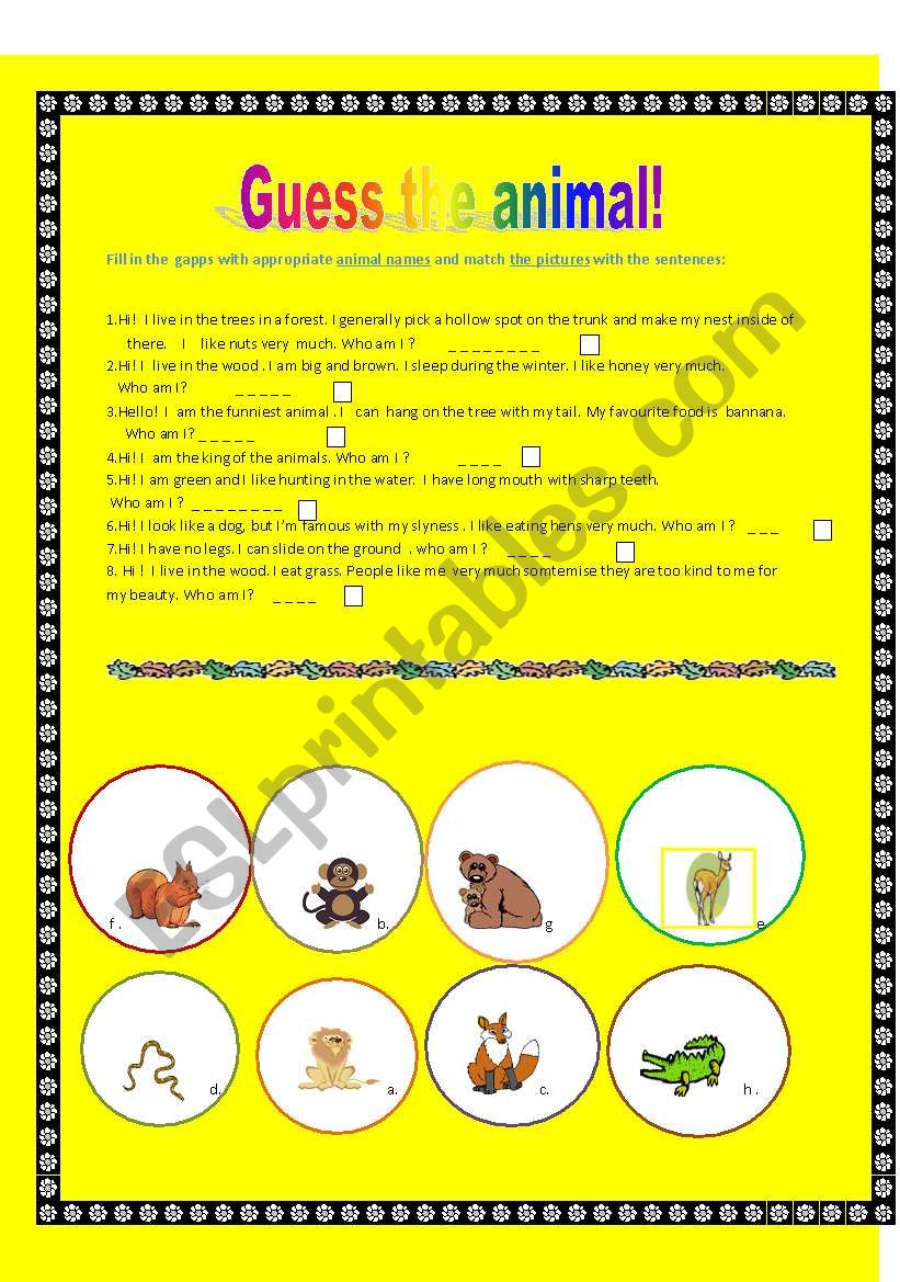 Guess the animsl worksheet