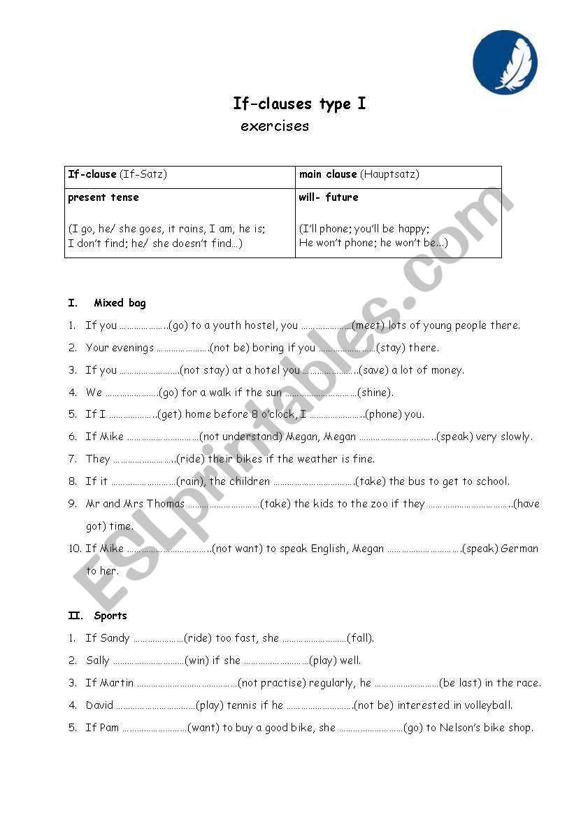 If- clauses type I worksheet