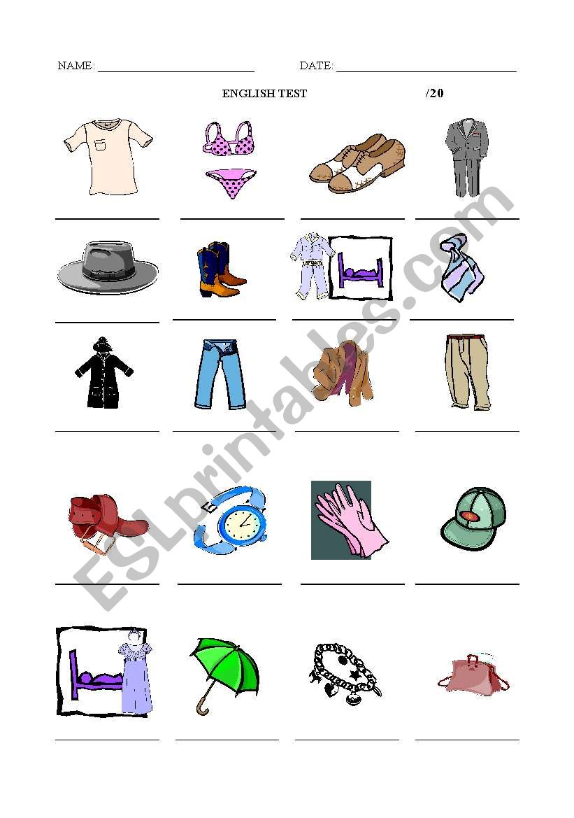 Clothes Test worksheet