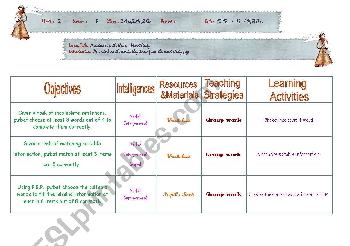 leeson plan worksheet