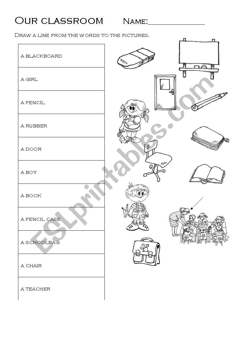 Our classrom vocabulary worksheet