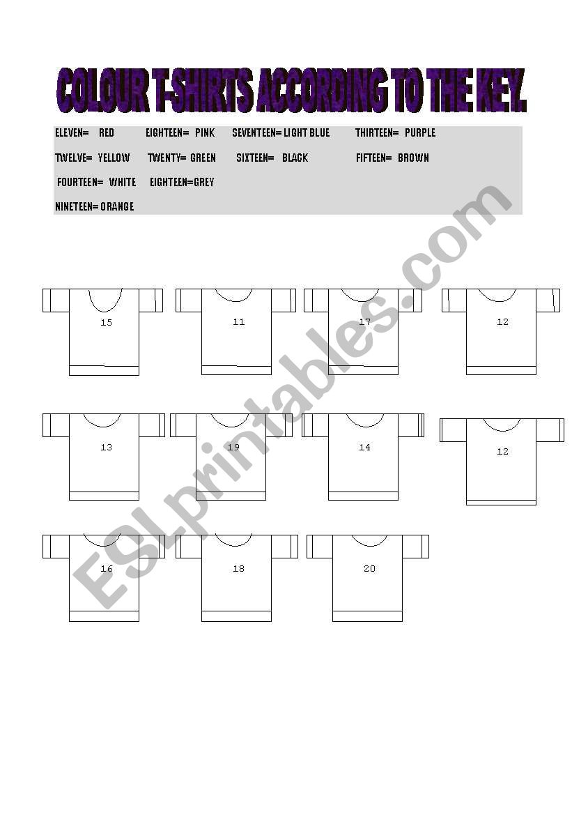 colour t-shirts worksheet