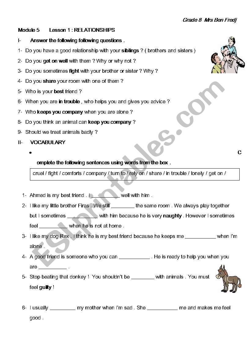 family relationship worksheet