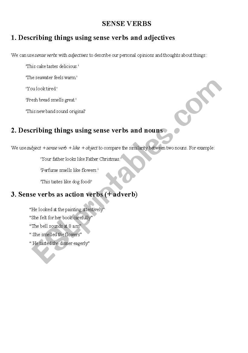 sense verbs worksheet