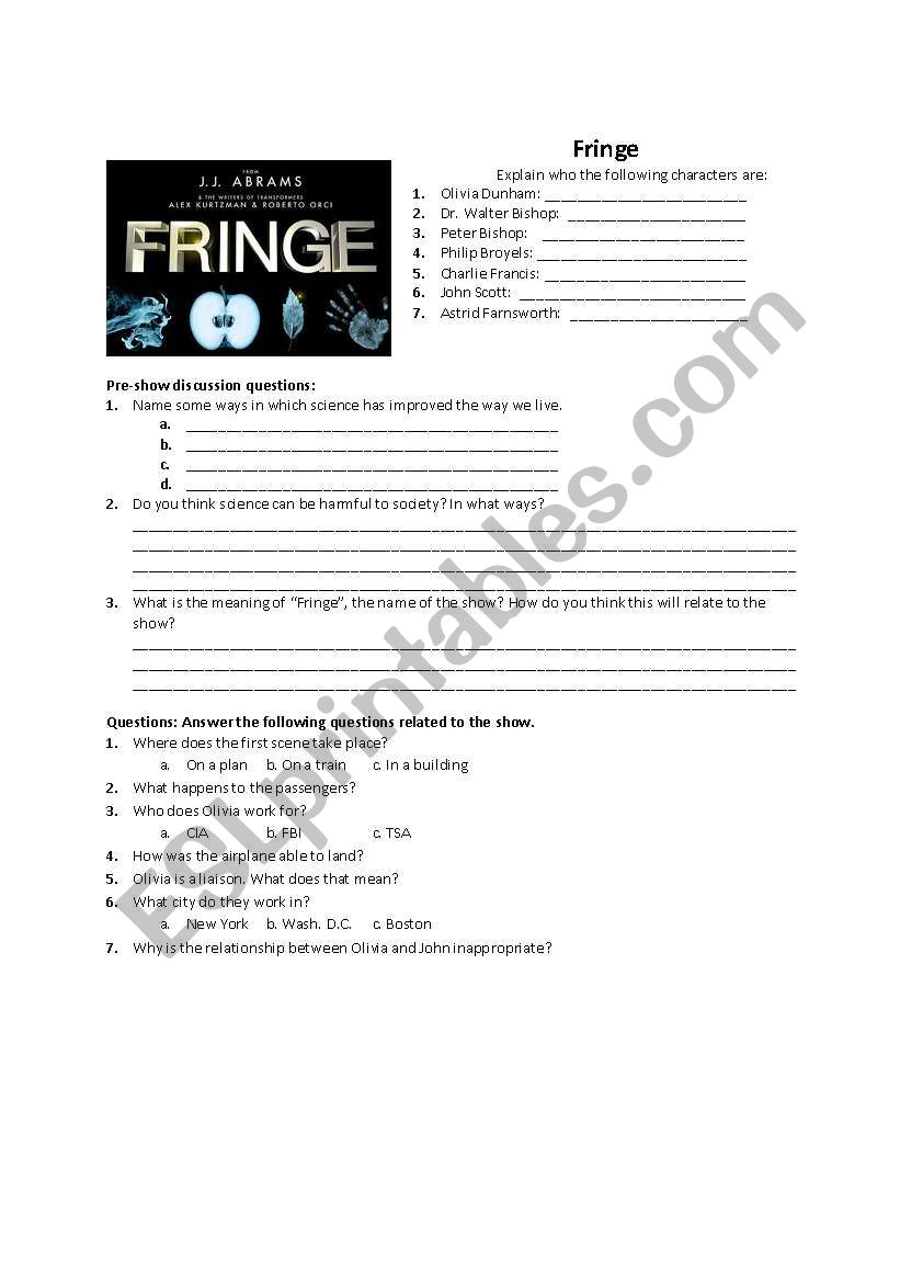 Fringe, The Pilot worksheet