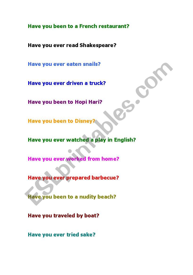 Have you ever...? worksheet