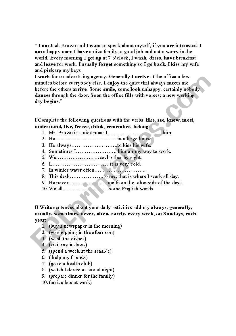 present simple worksheet