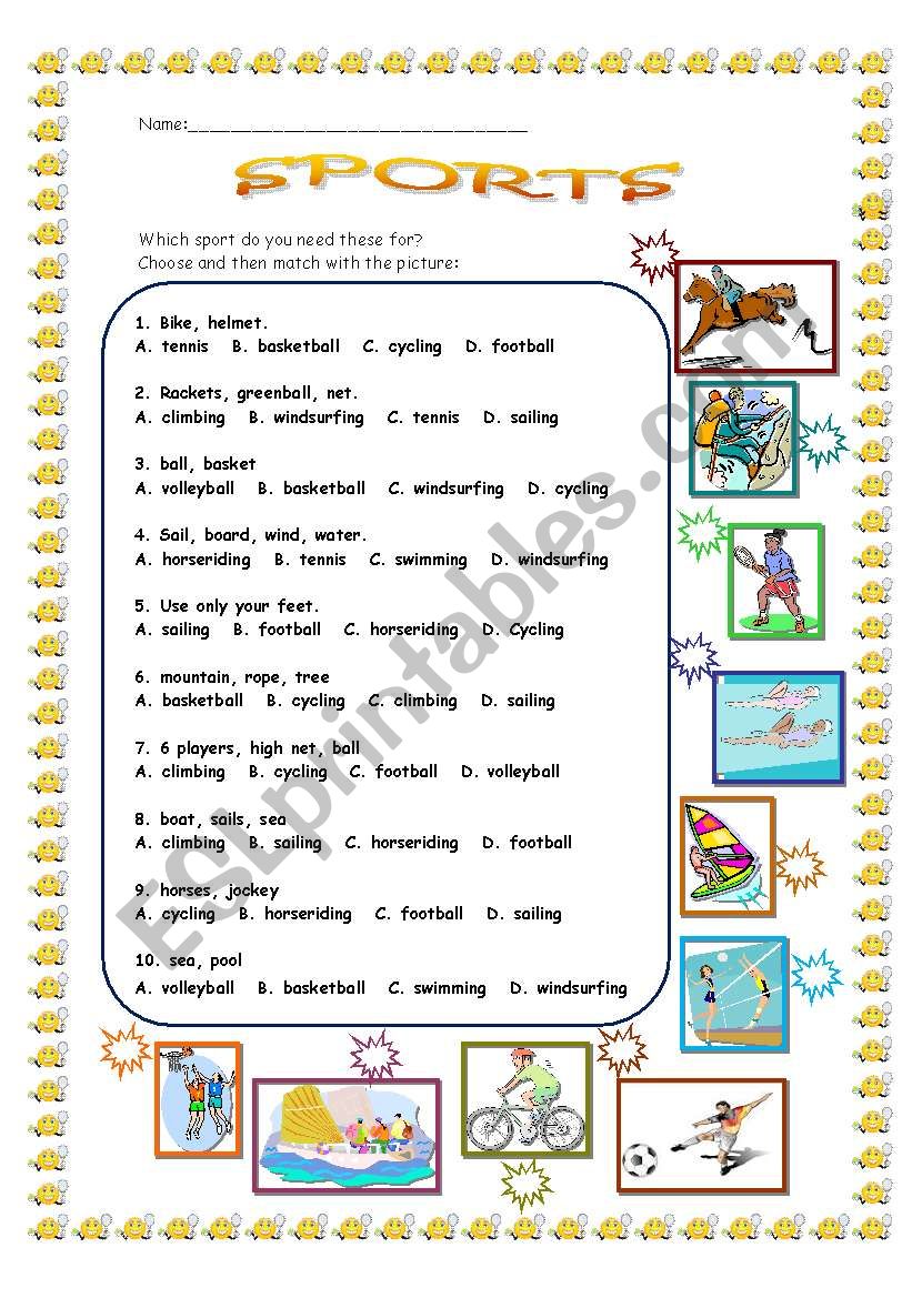 Sports multiple choice worksheet