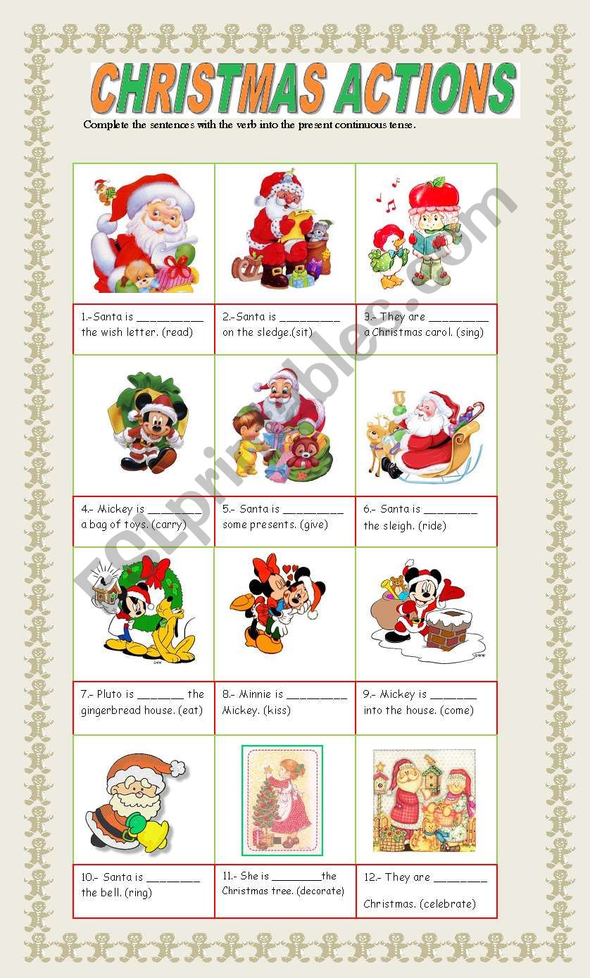 Christmas actions worksheet
