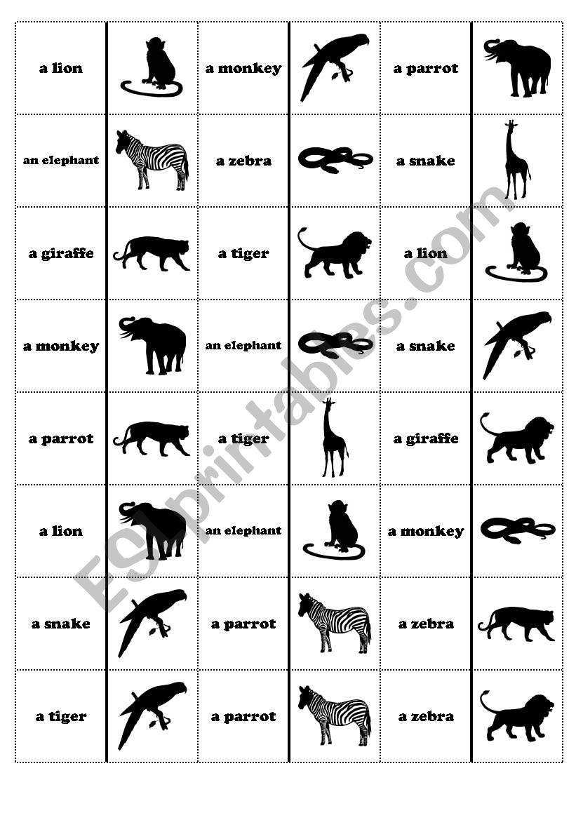 Animals domino worksheet