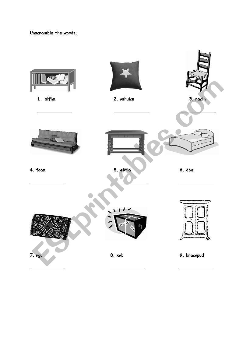 Furniture worksheet