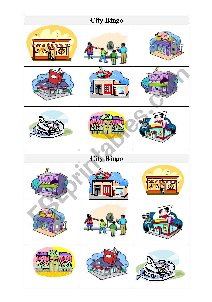 City Bingo worksheet