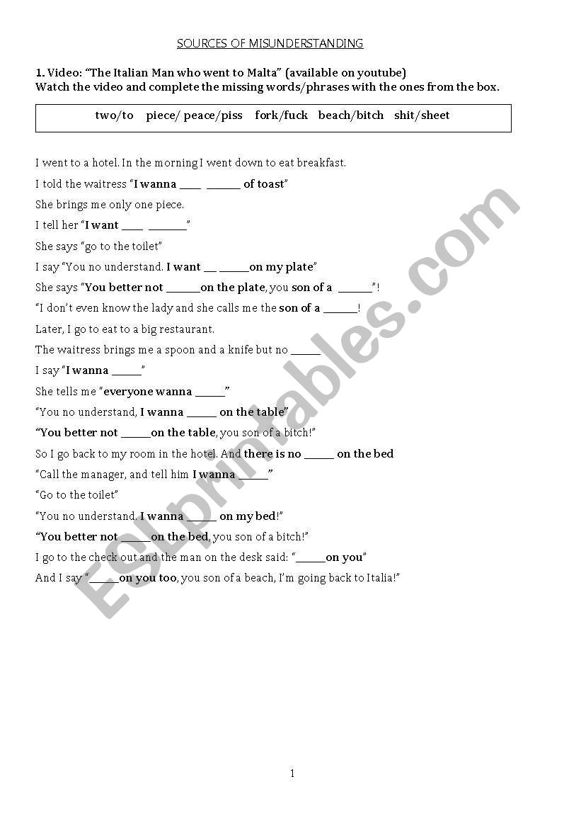 False Friends Auction worksheet