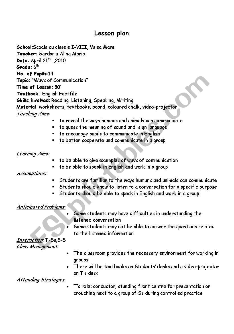 WAYS OF COMMUNICATION worksheet