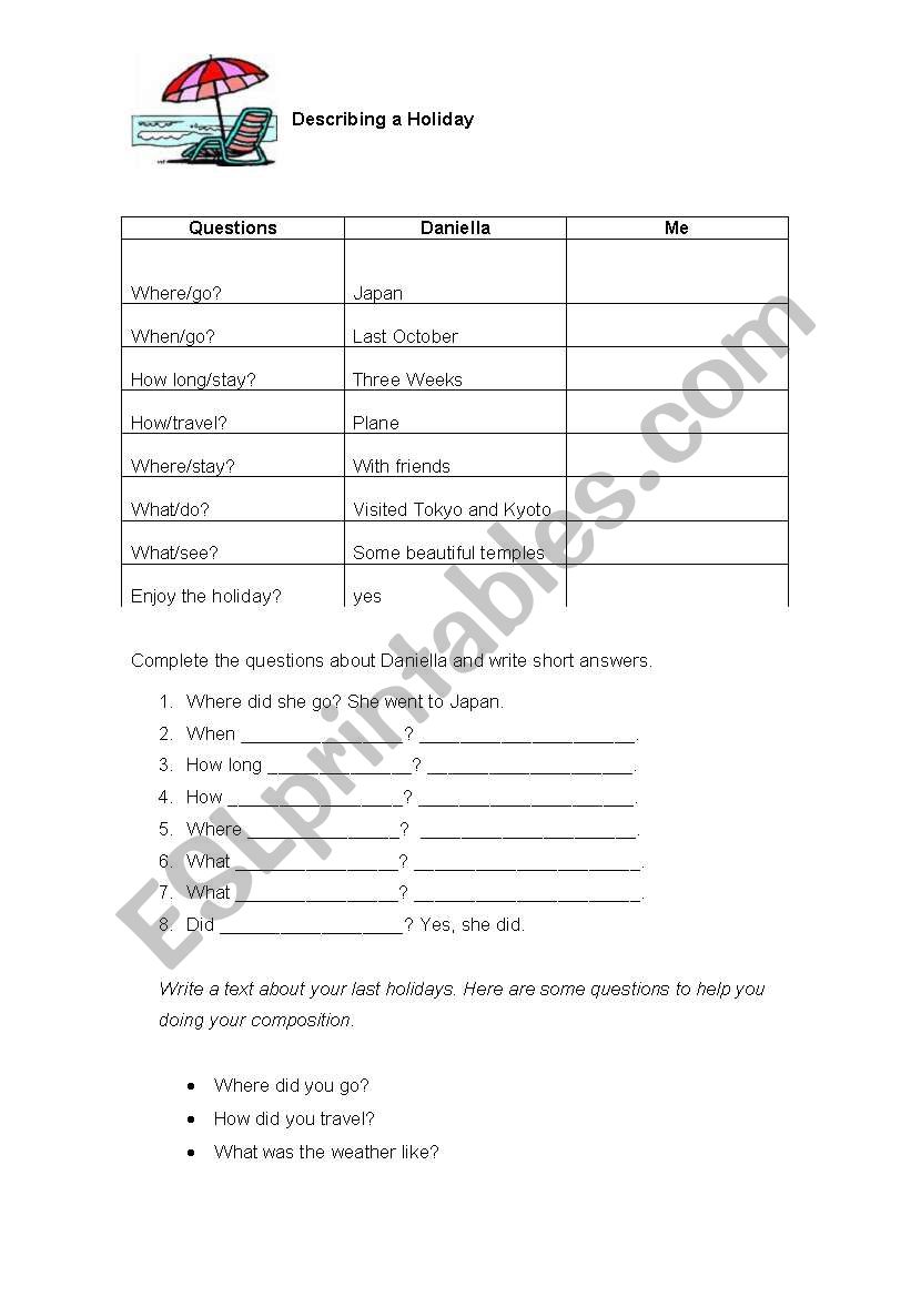 Describing Holidays worksheet