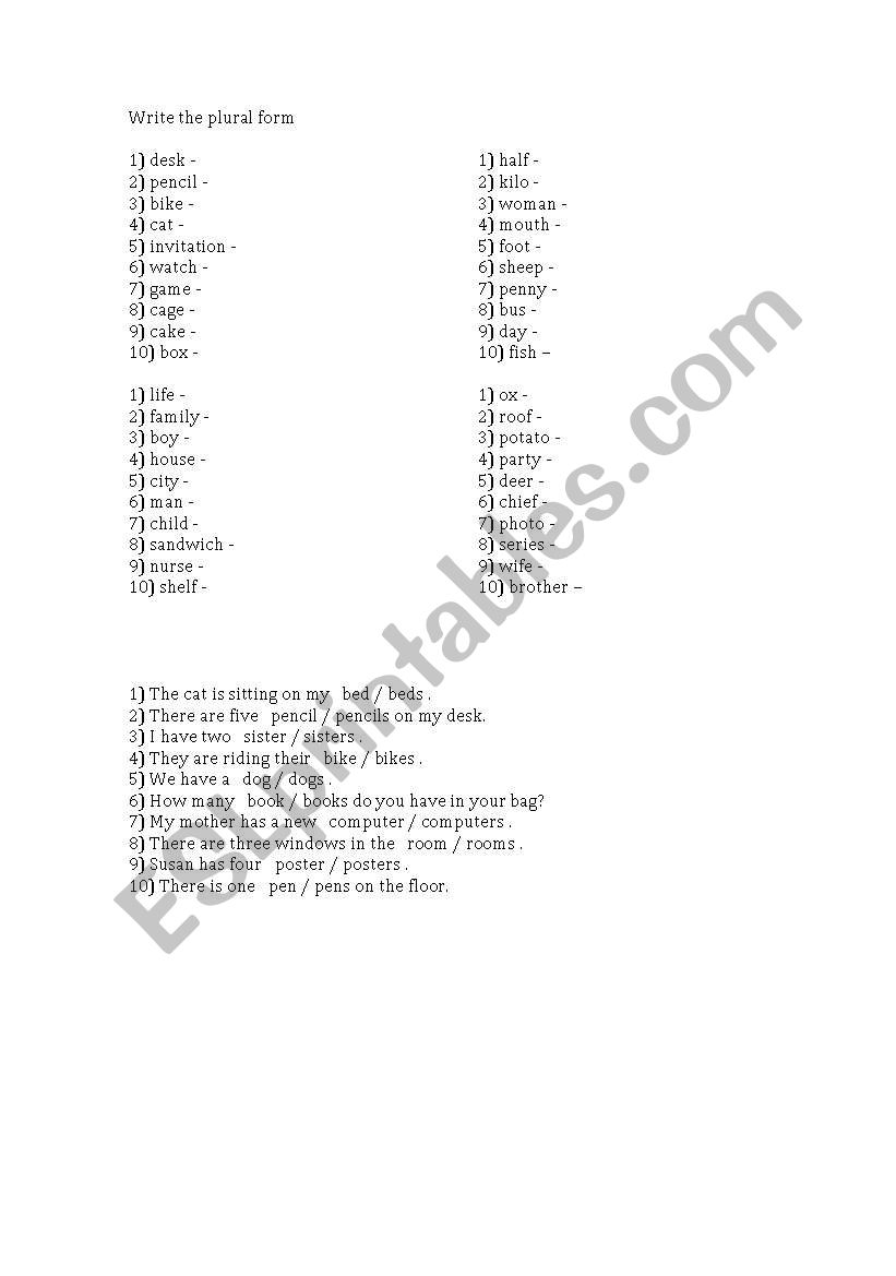 Write the plural form worksheet